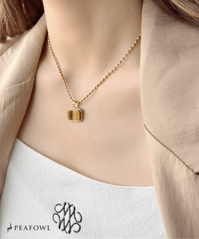 Natural Stone Plate Necklace - peafowl