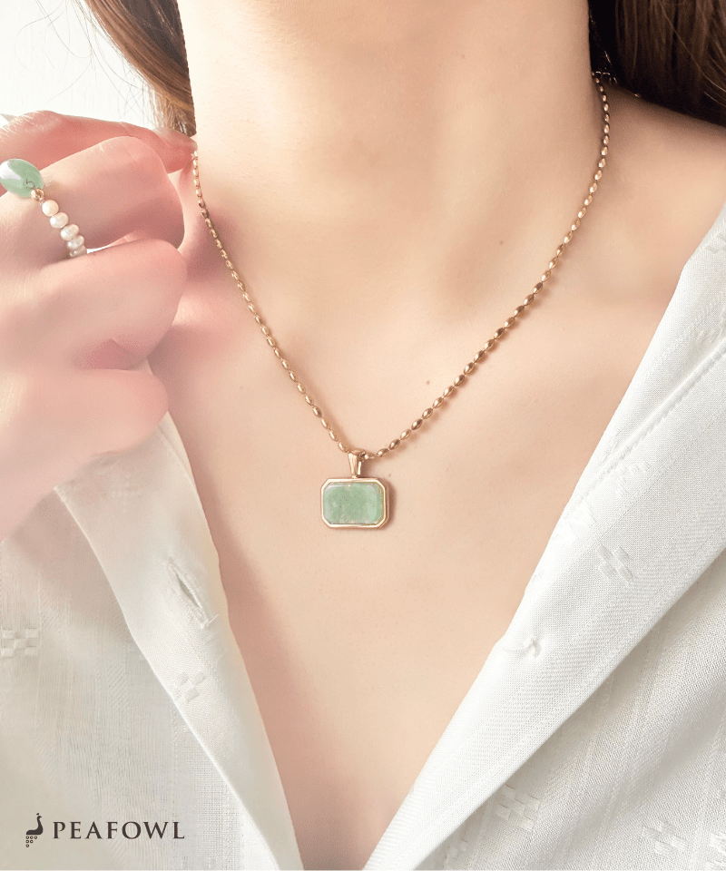 Natural Stone Plate Necklace - peafowl