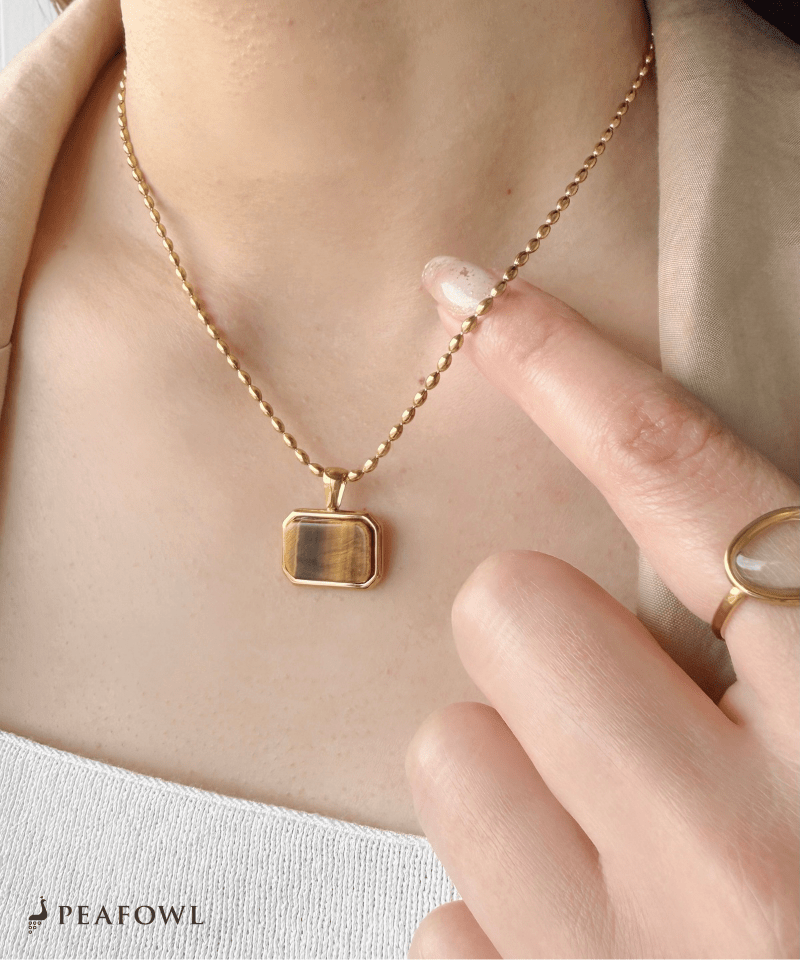 Natural Stone Plate Necklace - peafowl