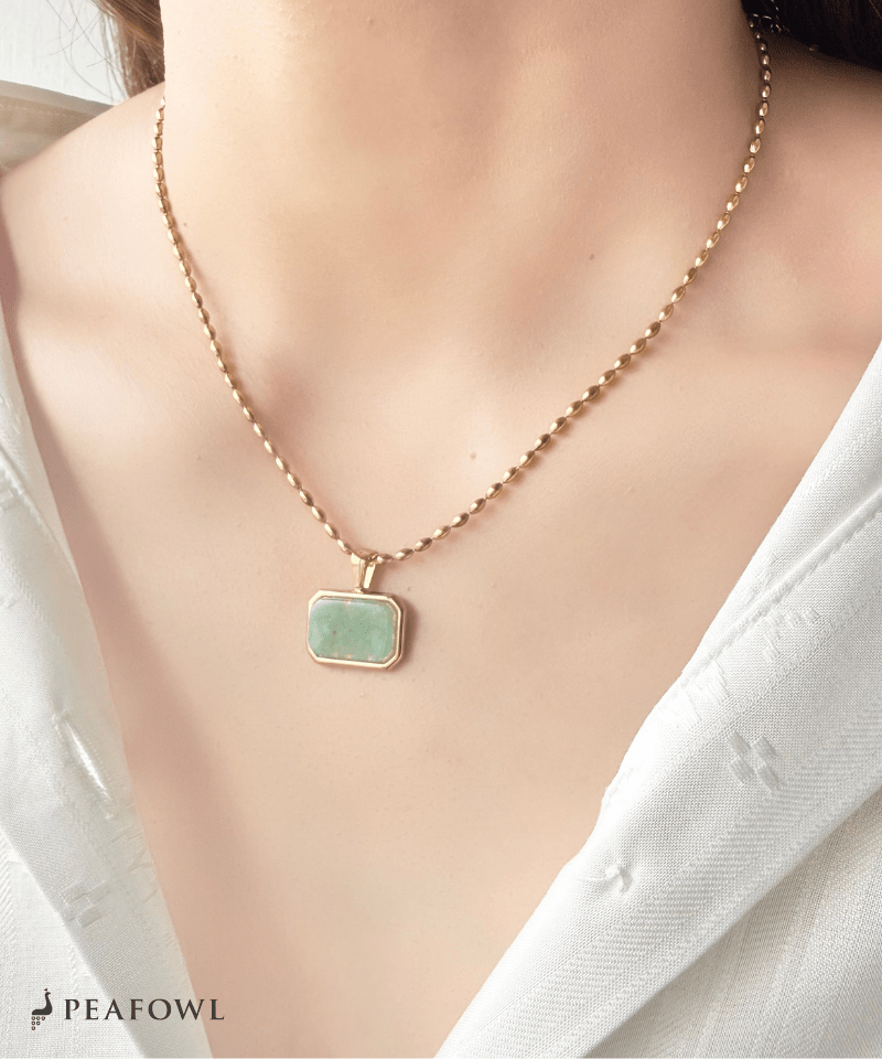 Natural Stone Plate Necklace - peafowl