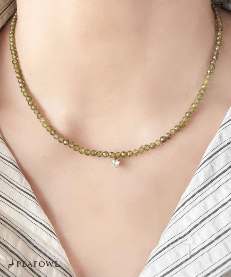 Olive Beads Necklace - peafowl