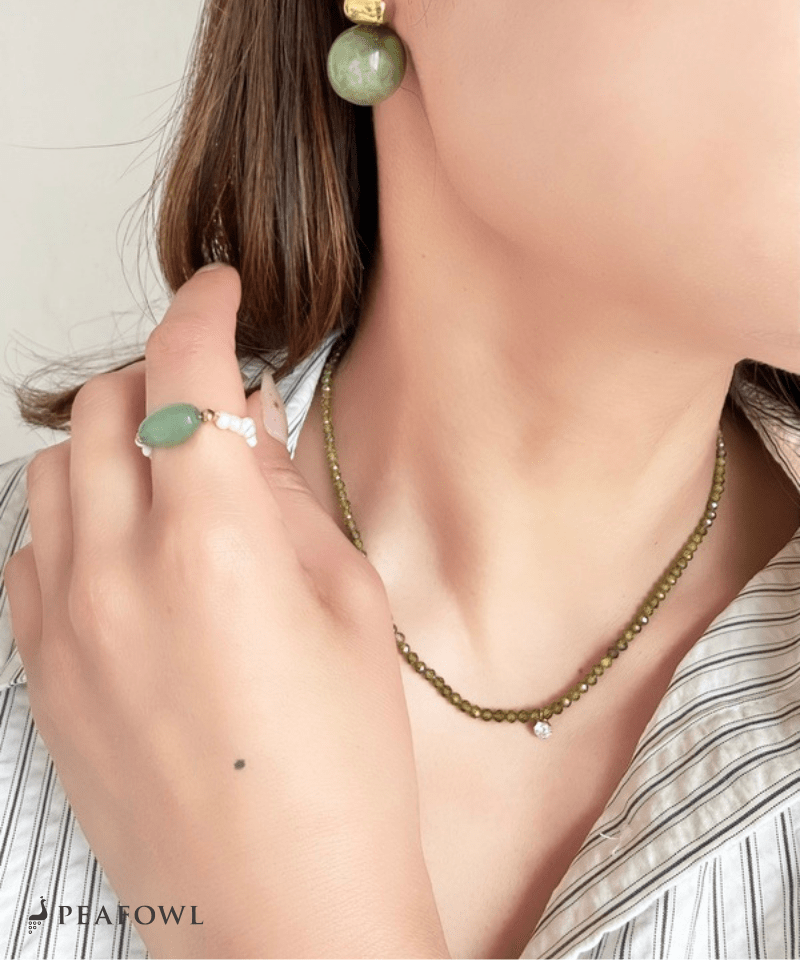 Olive Beads Necklace - peafowl