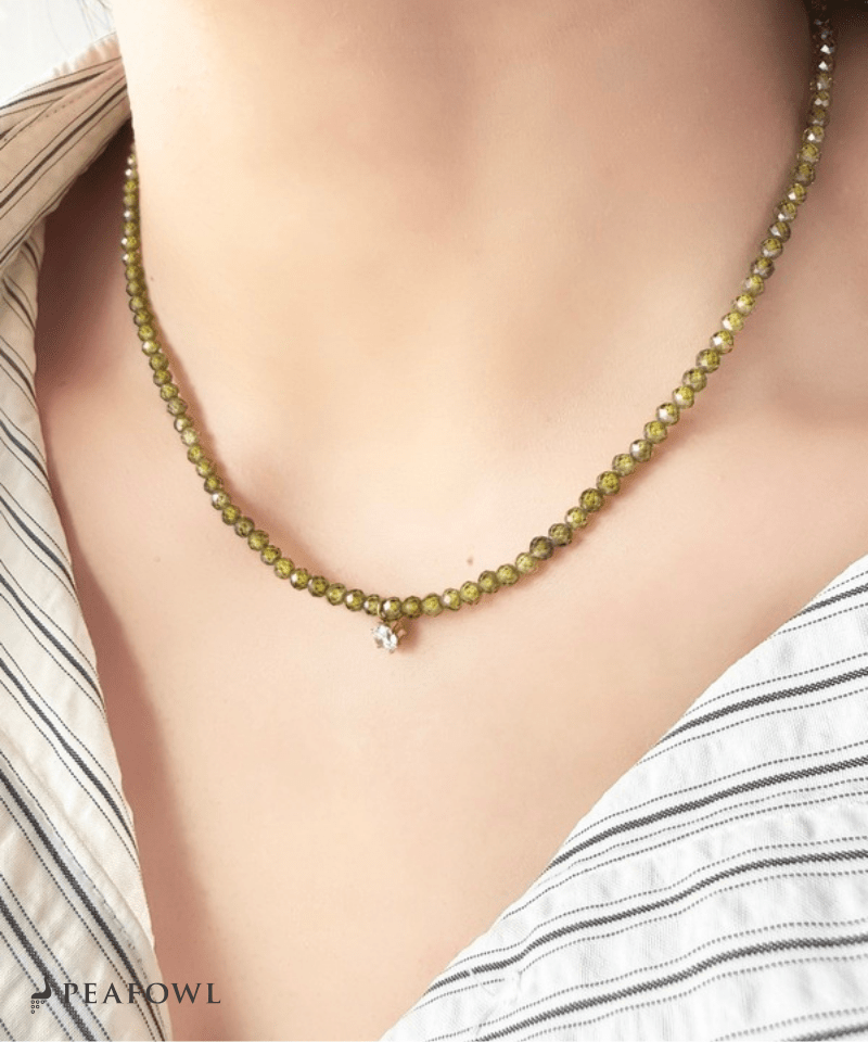 Olive Beads Necklace - peafowl