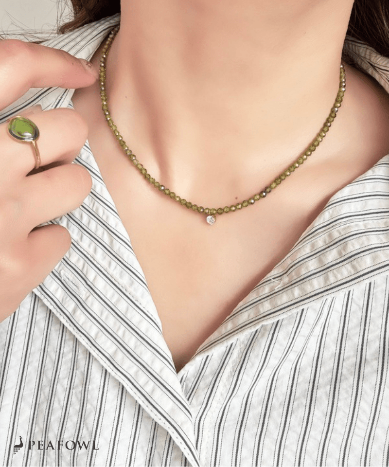 Olive Beads Necklace - peafowl