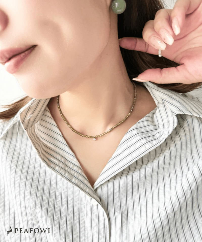 Olive Beads Necklace - peafowl