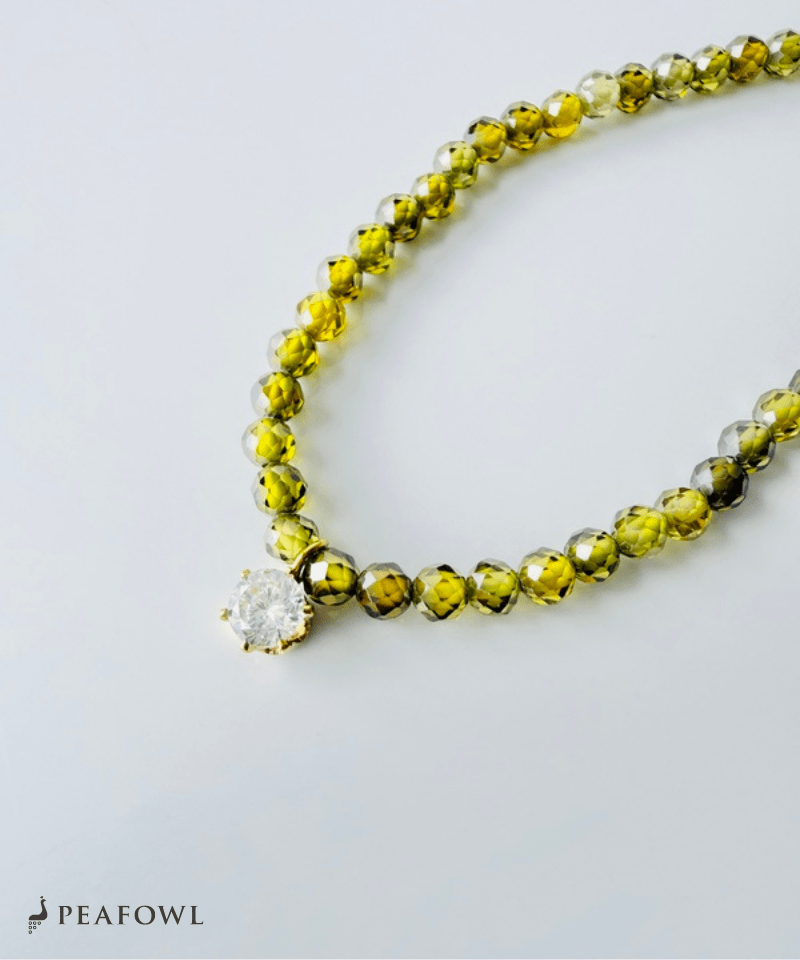 Olive Beads Necklace - peafowl