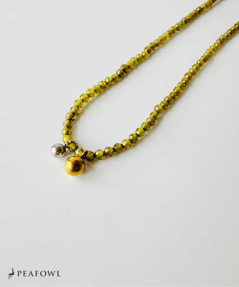 Olive Stone Ball Necklace - peafowl
