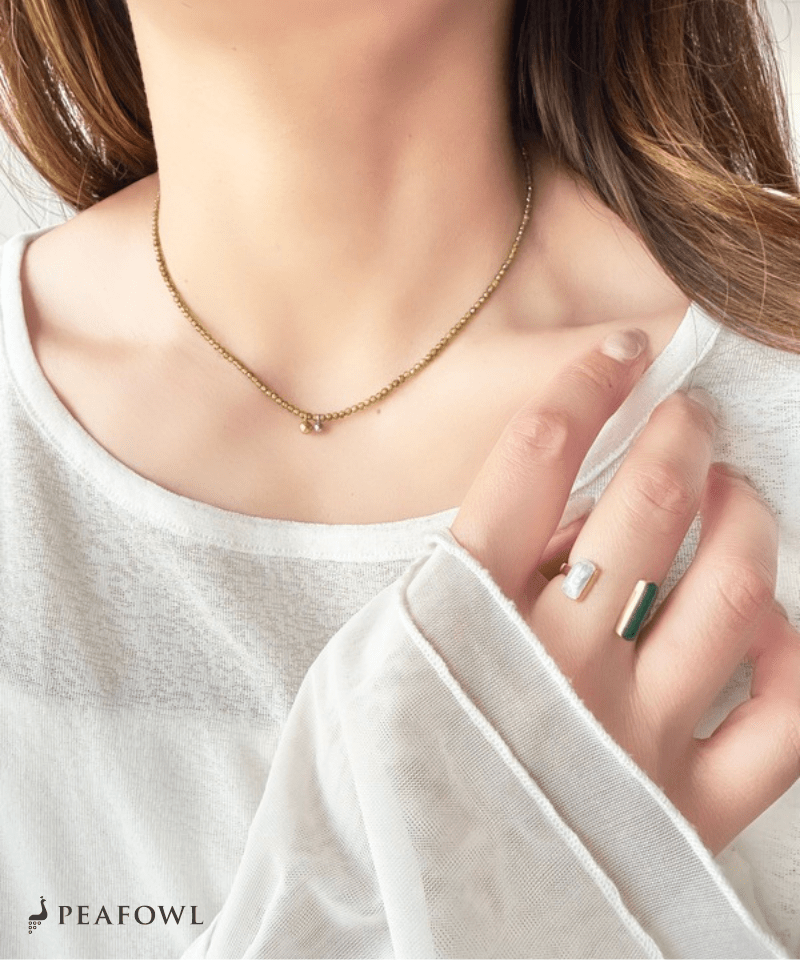 Olive Stone Ball Necklace - peafowl