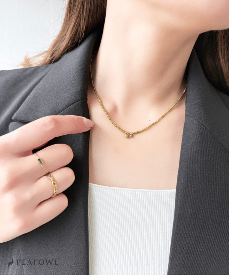 Olive Stone Ball Necklace - peafowl