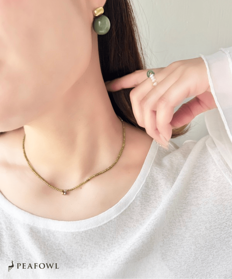 Olive Stone Ball Necklace - peafowl