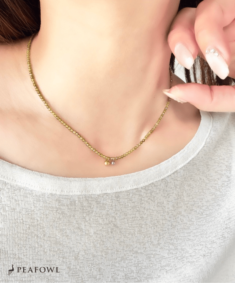 Olive Stone Ball Necklace - peafowl