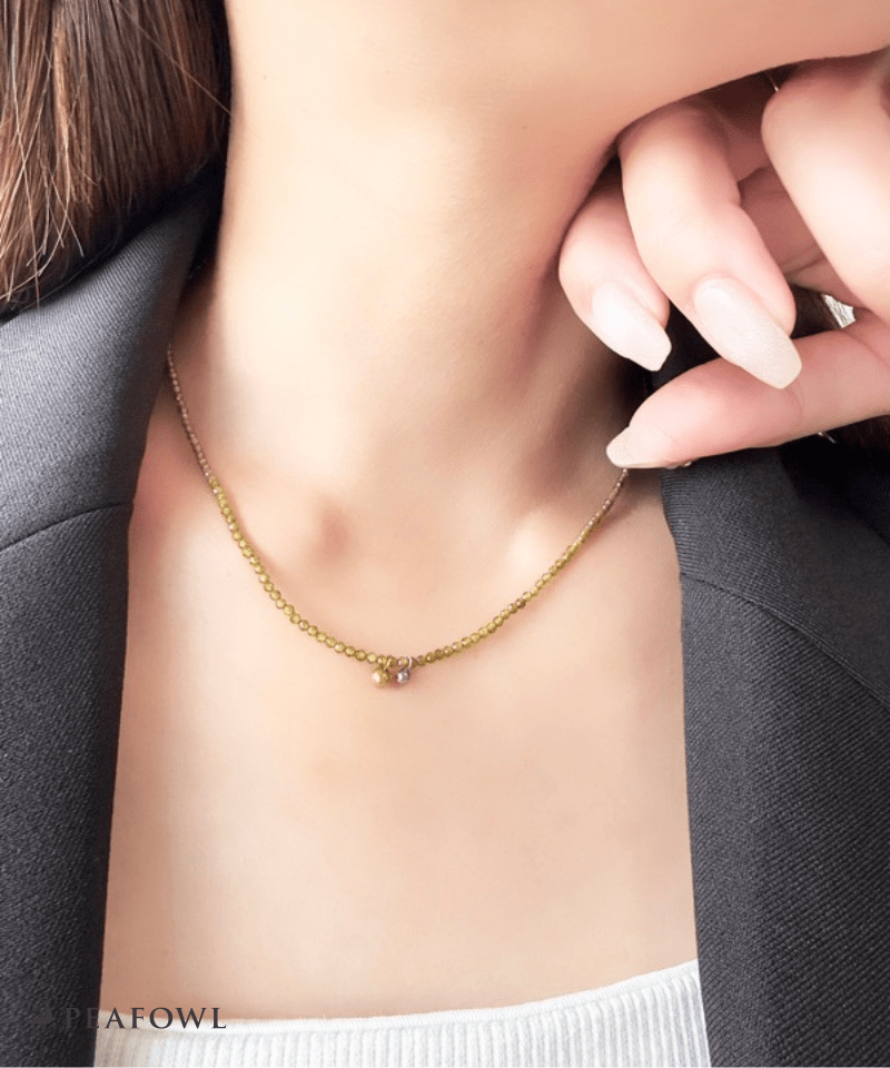 Olive Stone Ball Necklace - peafowl