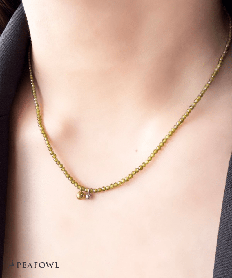 Olive Stone Ball Necklace - peafowl