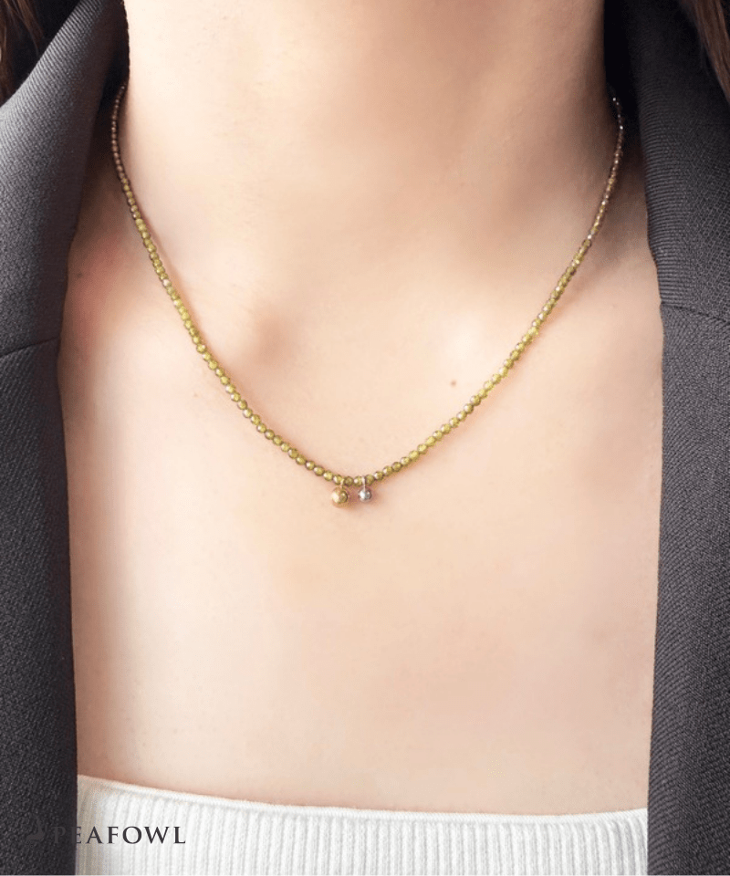 Olive Stone Ball Necklace - peafowl