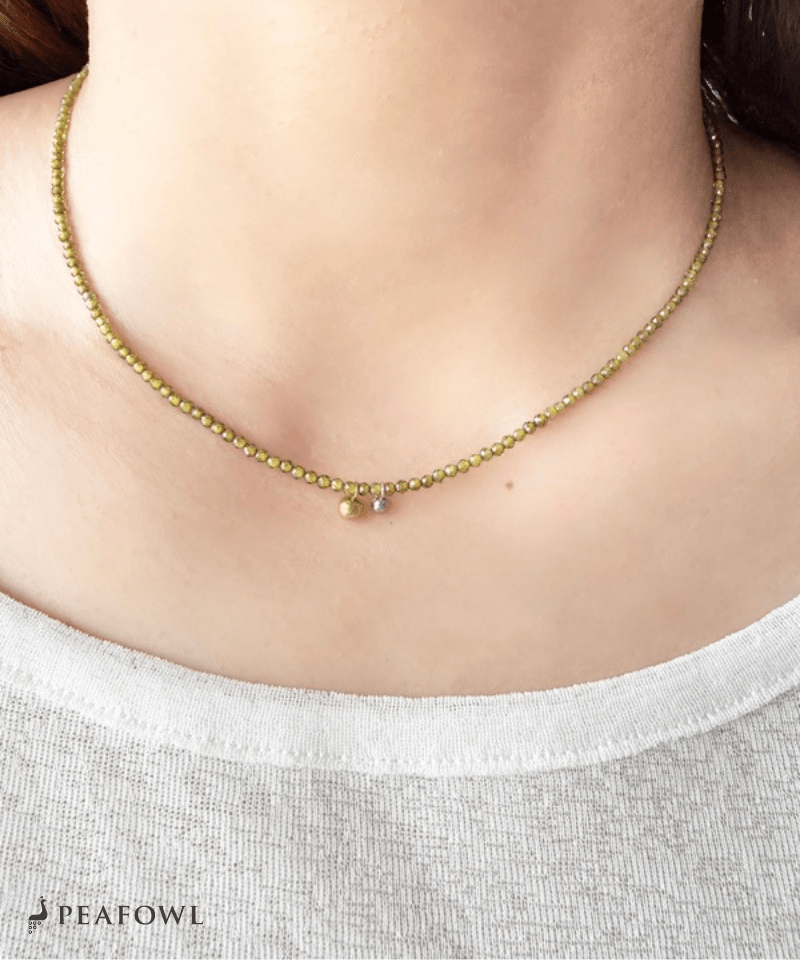Olive Stone Ball Necklace - peafowl
