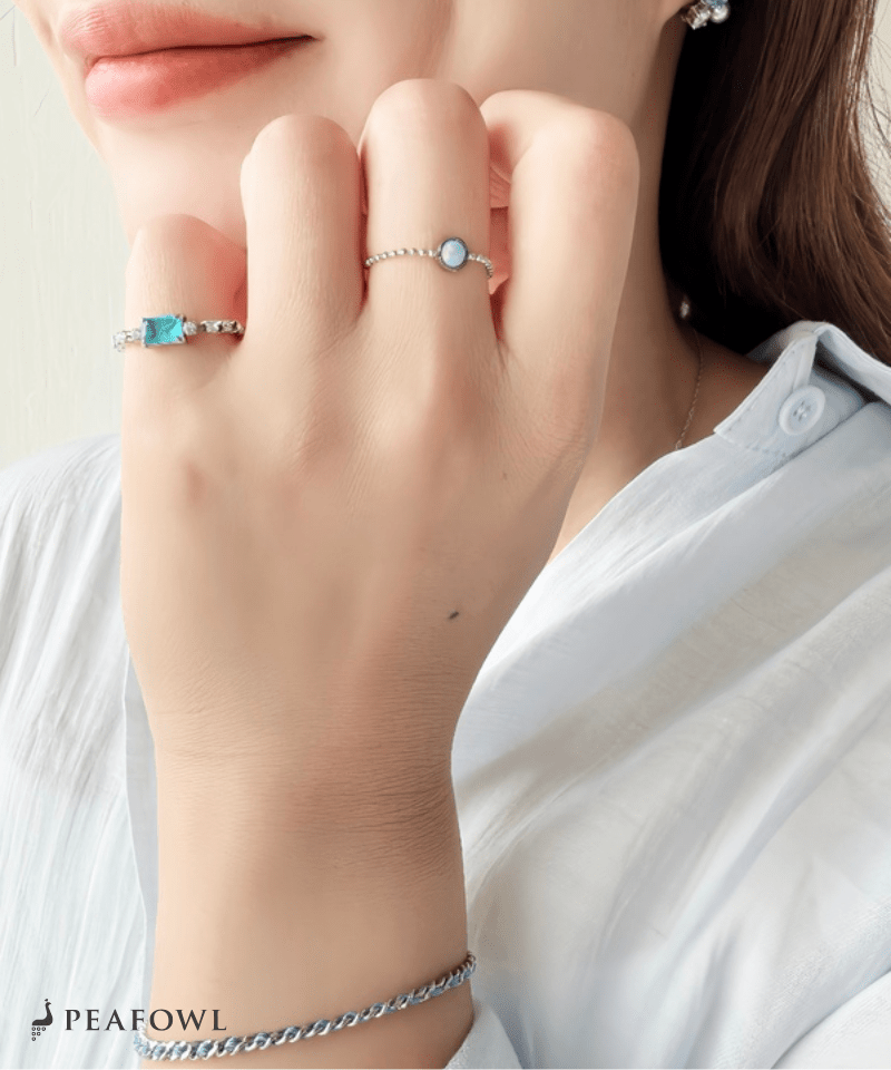 Opal Round Slider Ring - peafowl
