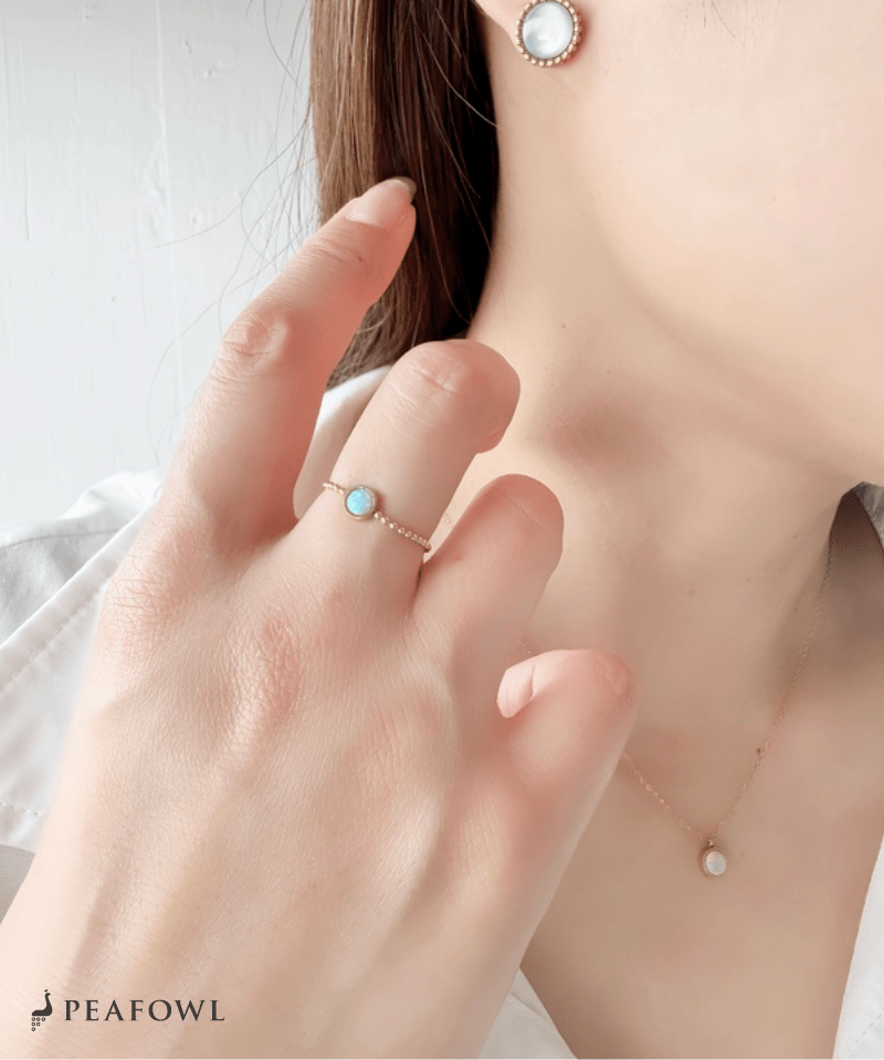 Opal Round Slider Ring - peafowl