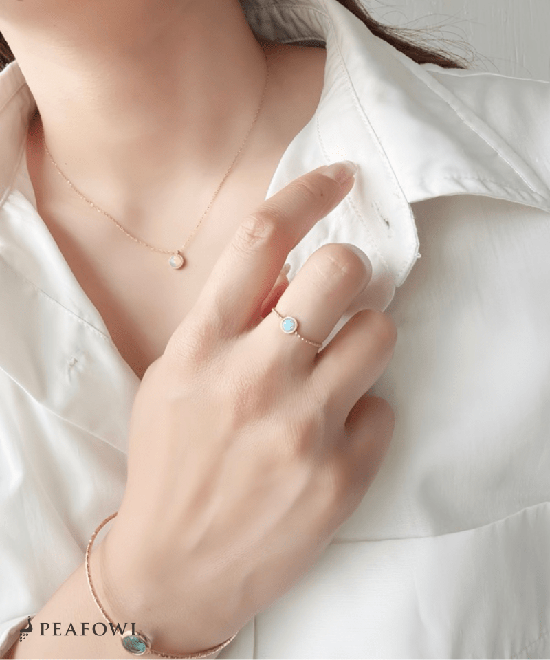 Opal Round Slider Ring - peafowl