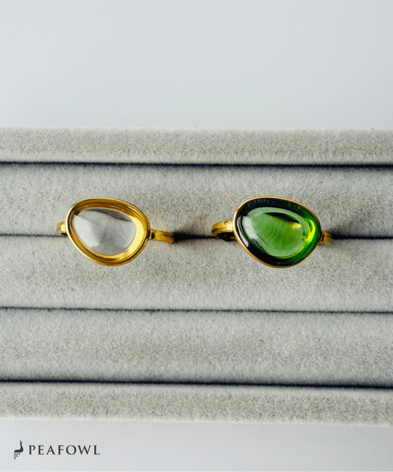 Oval Glass Ring - peafowl