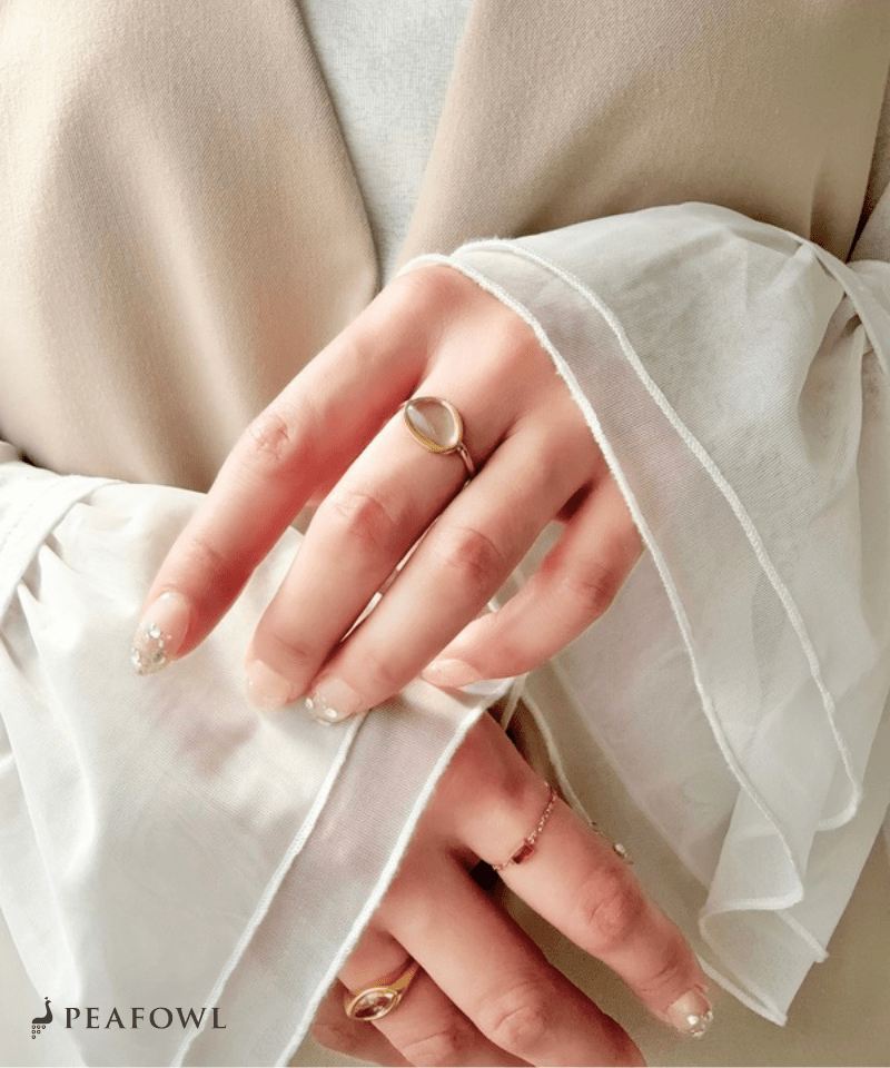 Oval Glass Ring - peafowl