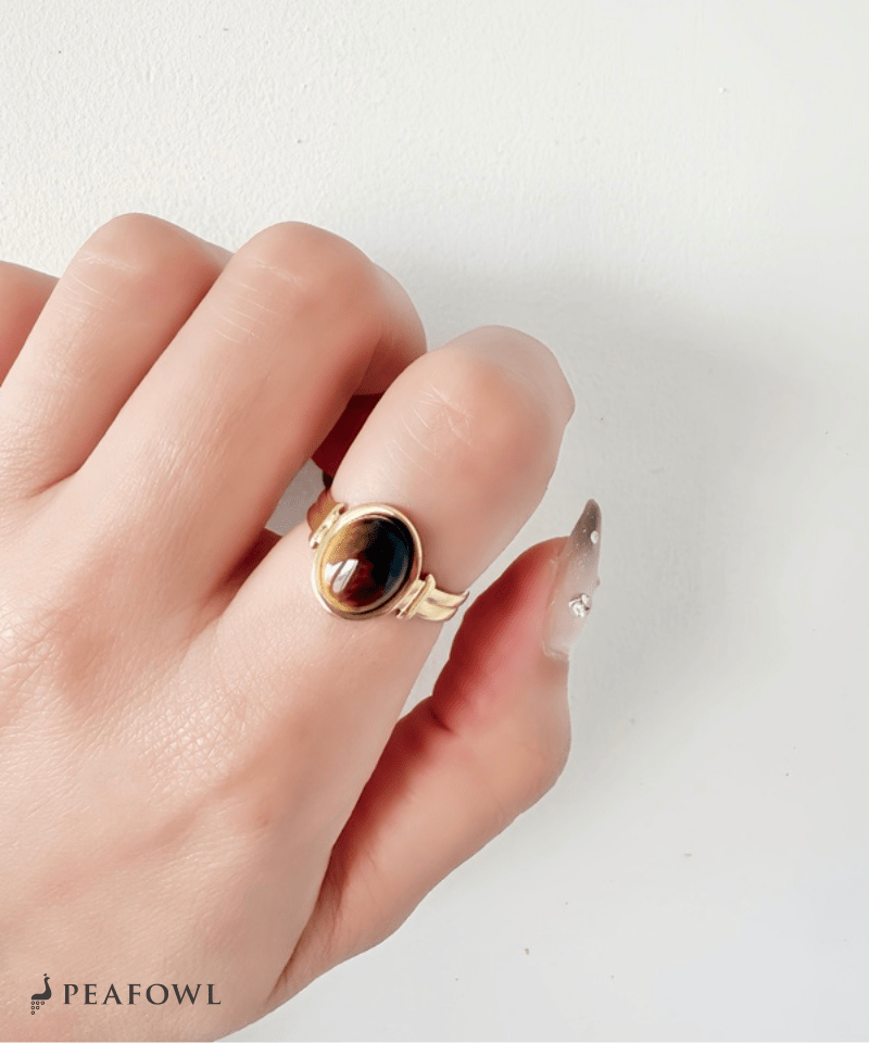 Oval Stone Open Ring - peafowl