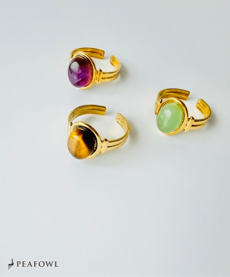 Oval Stone Open Ring - peafowl