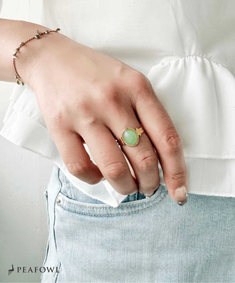Oval Stone Open Ring - peafowl