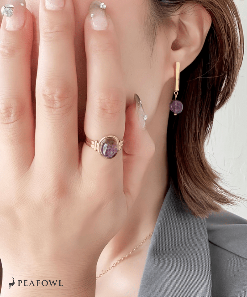 Oval Stone Open Ring - peafowl