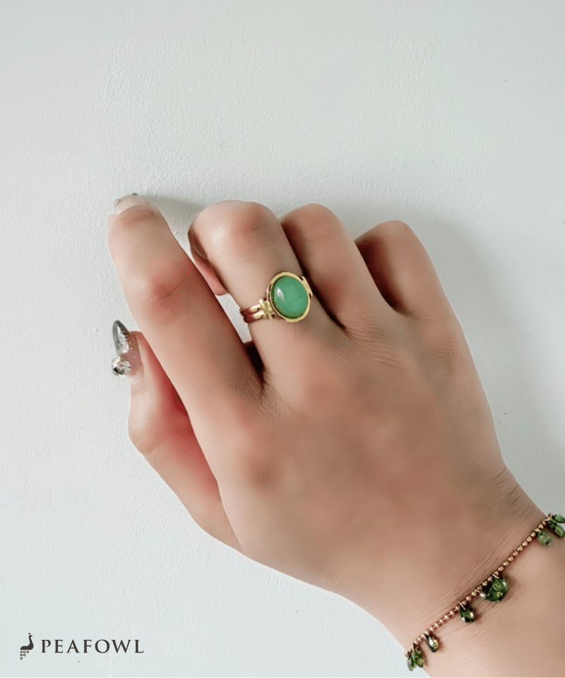 Oval Stone Open Ring - peafowl