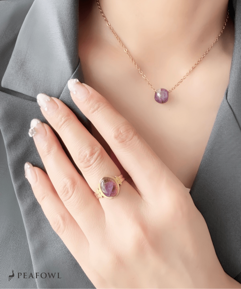 Oval Stone Open Ring - peafowl