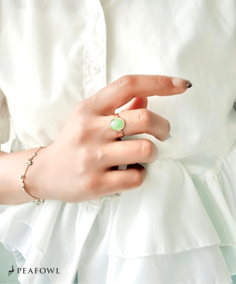 Oval Stone Open Ring - peafowl