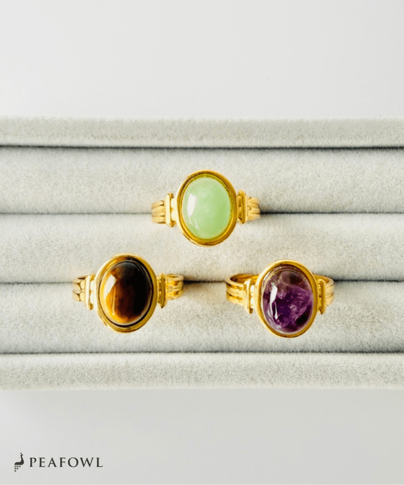 Oval Stone Open Ring - peafowl
