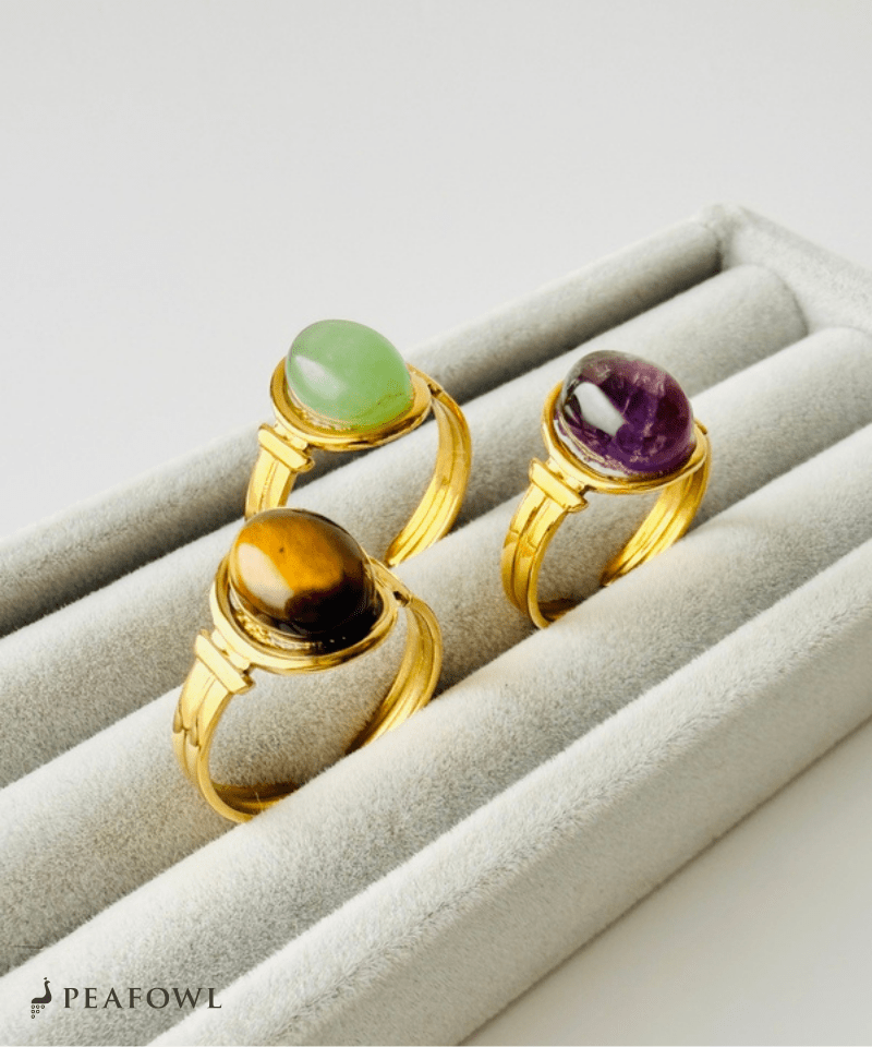 Oval Stone Open Ring - peafowl