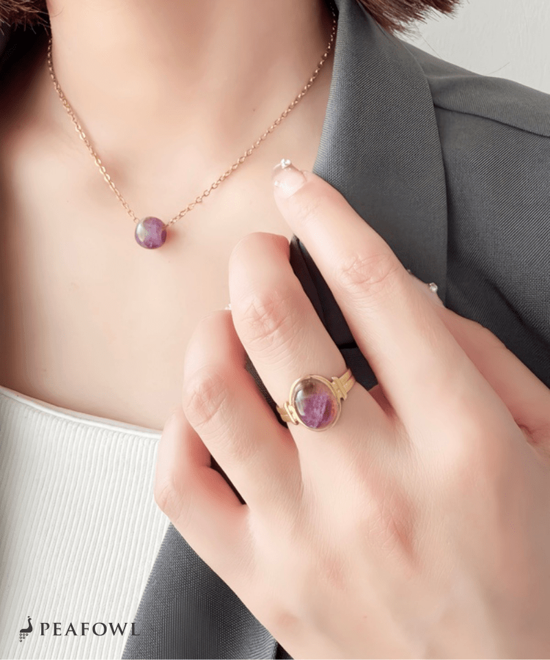 Oval Stone Open Ring - peafowl