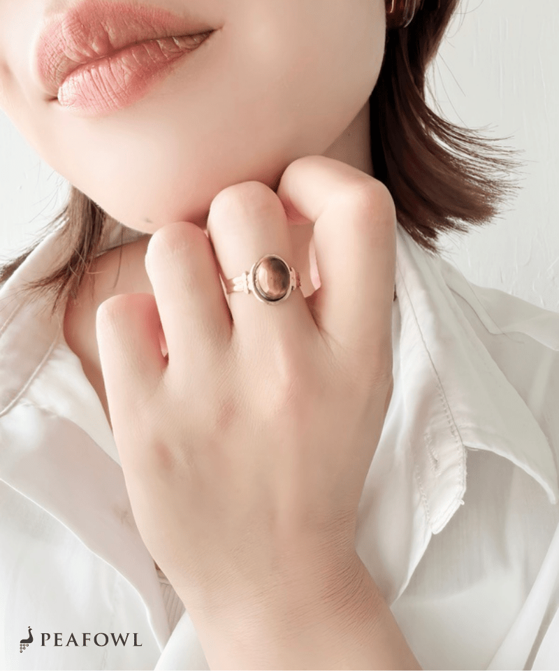 Oval Stone Open Ring - peafowl