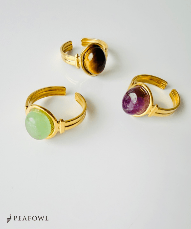 Oval Stone Open Ring - peafowl