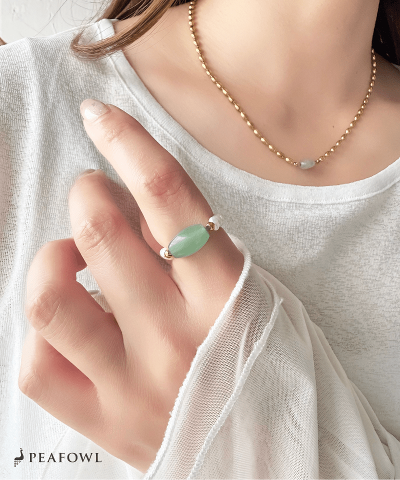 Oval Stone Pearl Ring - peafowl