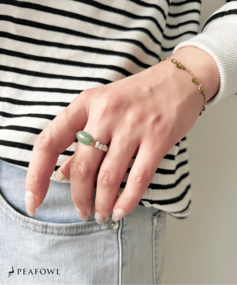 Oval Stone Pearl Ring - peafowl