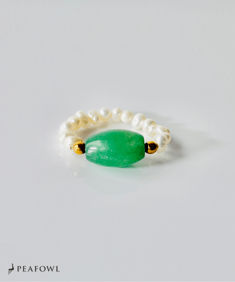 Oval Stone Pearl Ring - peafowl