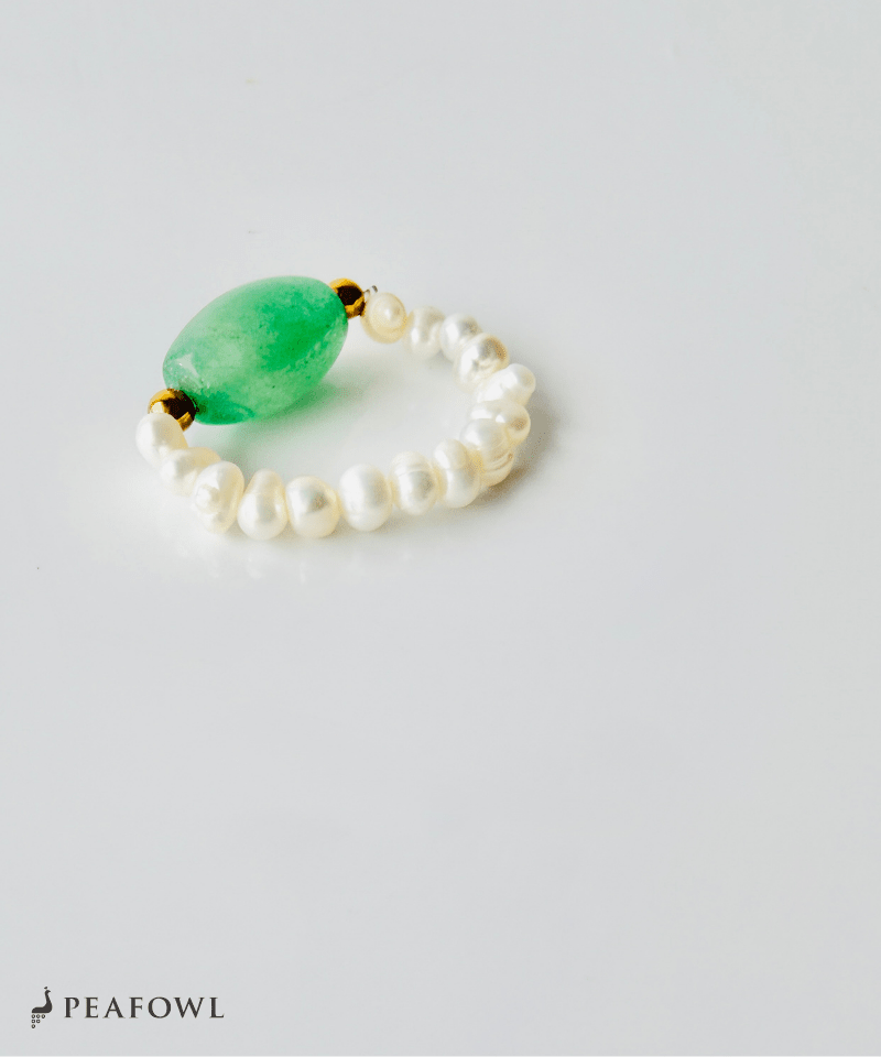 Oval Stone Pearl Ring - peafowl