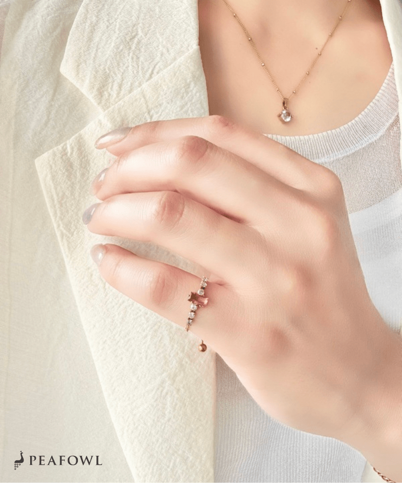 Pink Bijou Chain Ring - peafowl