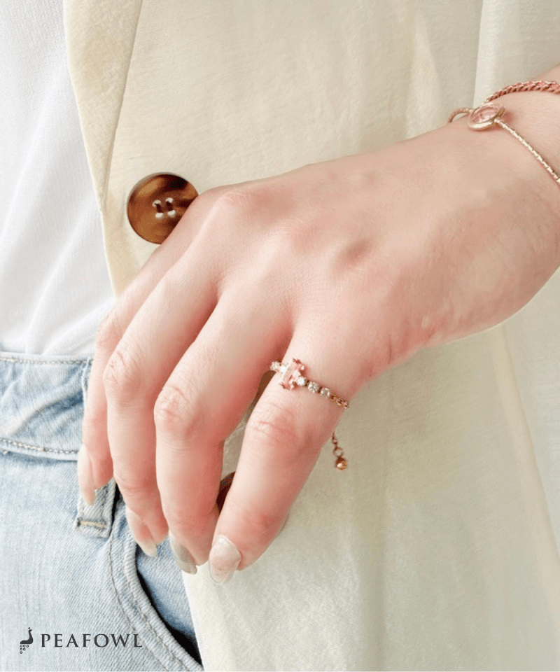 Pink Bijou Chain Ring - peafowl