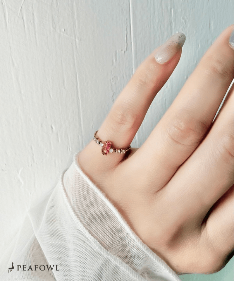 Pink Bijou Chain Ring - peafowl