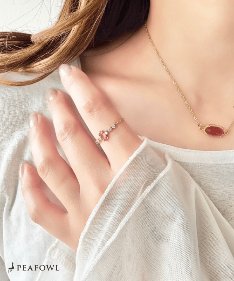 Pink Bijou Chain Ring - peafowl