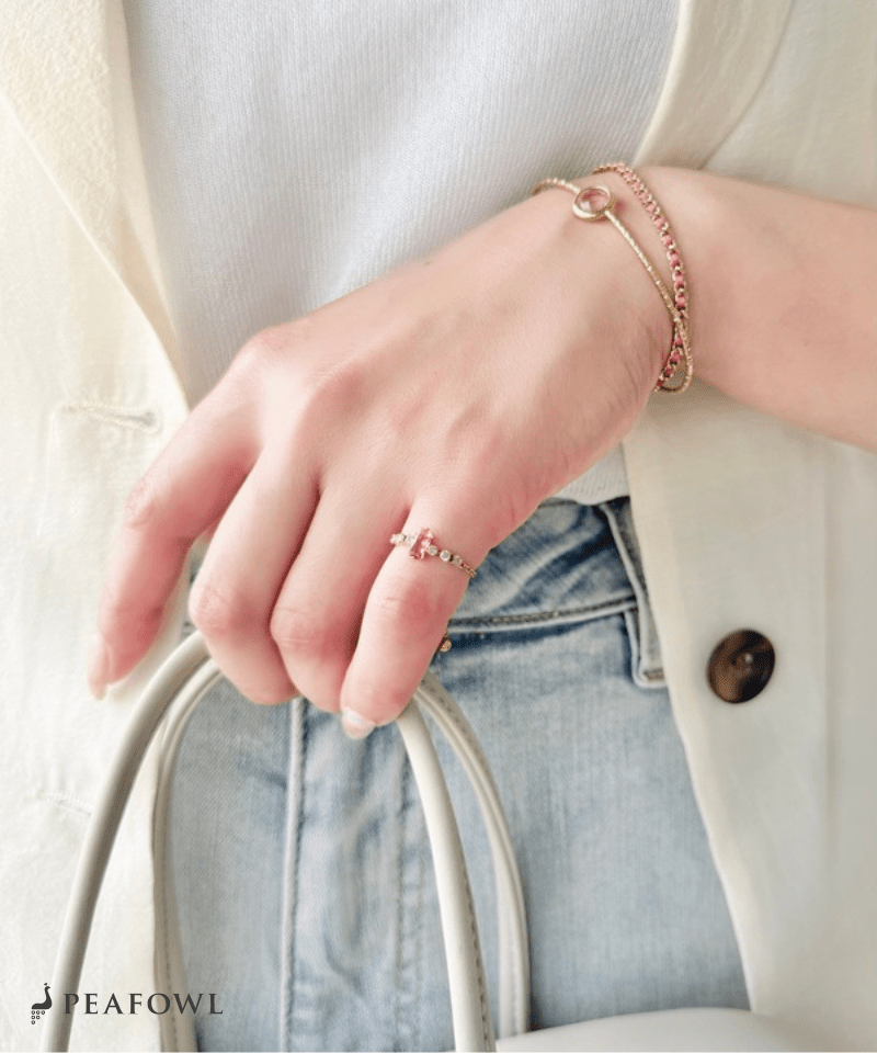 Pink Bijou Chain Ring - peafowl
