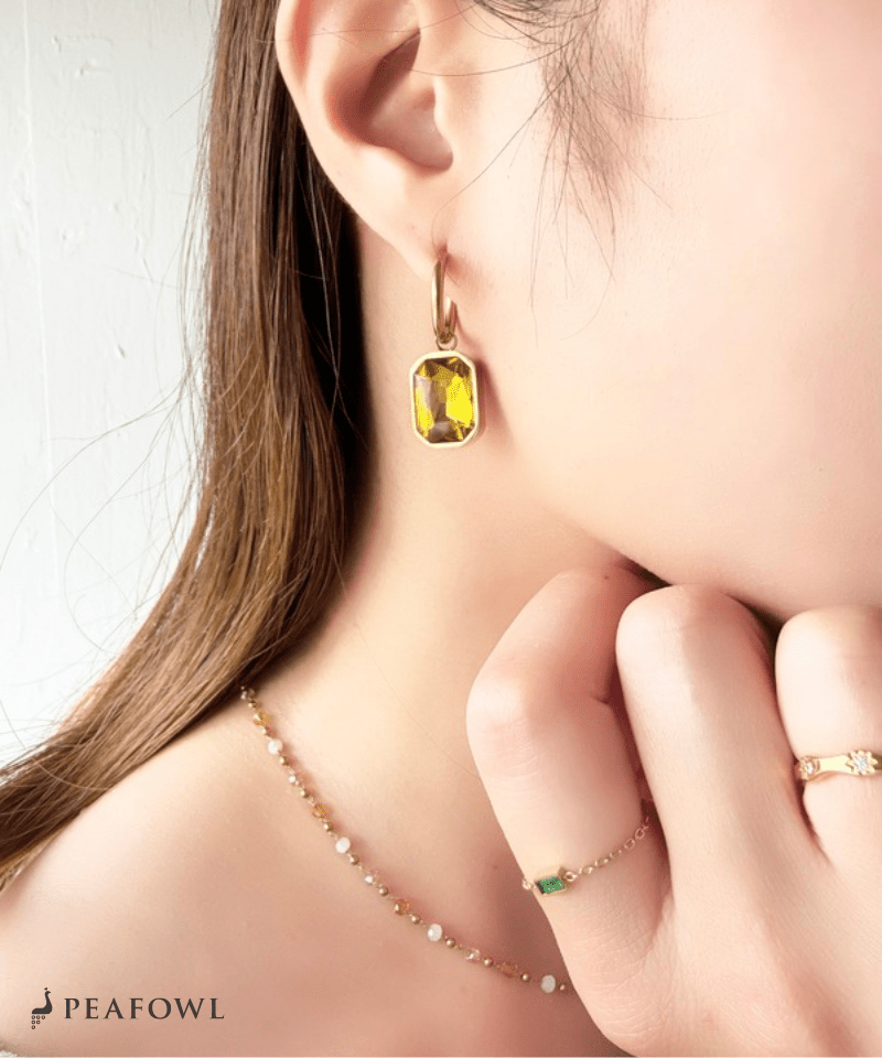 Rectangle Bijou Hoop Pierce - peafowl