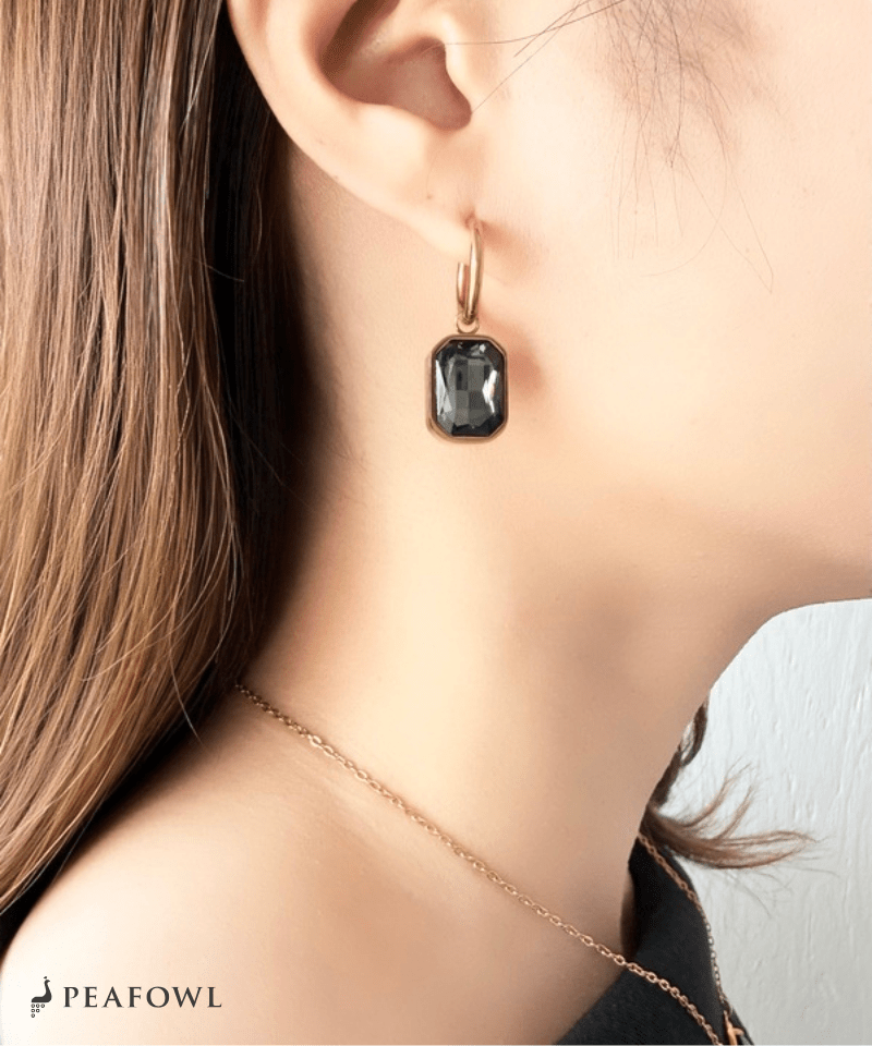 Rectangle Bijou Hoop Pierce - peafowl