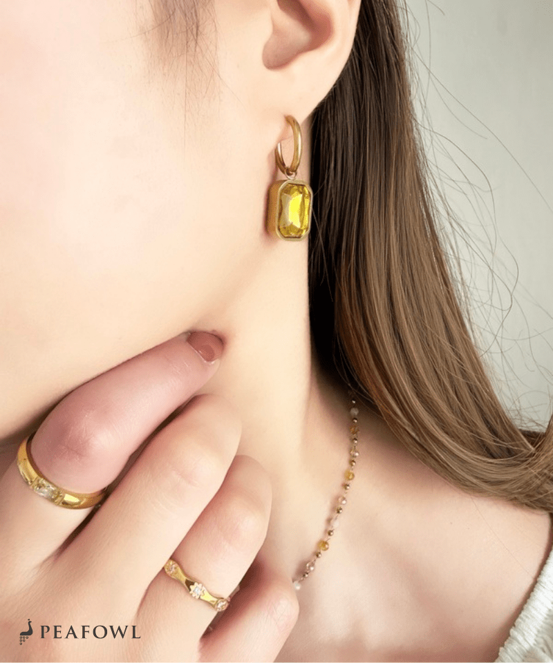 Rectangle Bijou Hoop Pierce - peafowl
