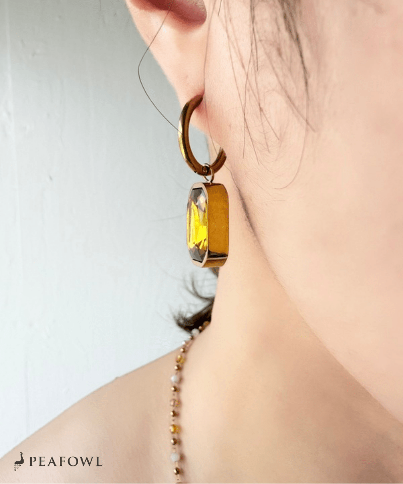 Rectangle Bijou Hoop Pierce - peafowl