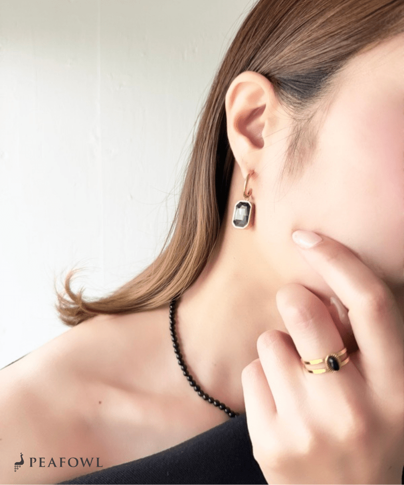 Rectangle Bijou Hoop Pierce - peafowl